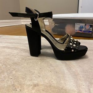 Anne Klein satin pearl sandal platform